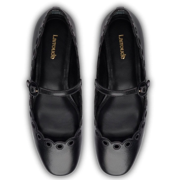 Larroude Blair Broderie Ballet Flat In Black Leather